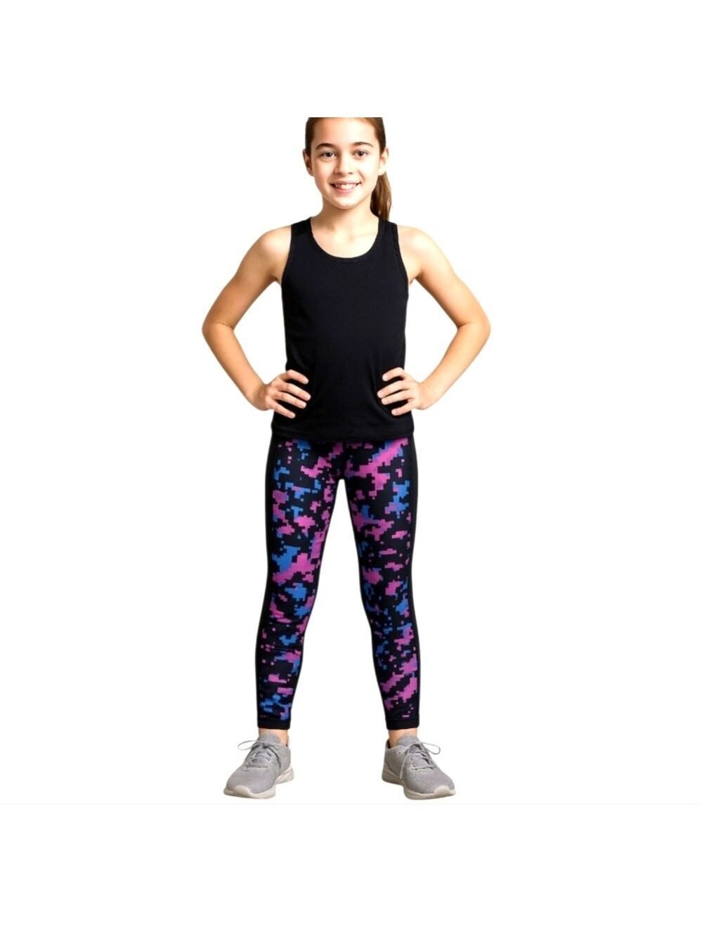 FILA Sports performance juniors leggings black geometric athletic multicolored